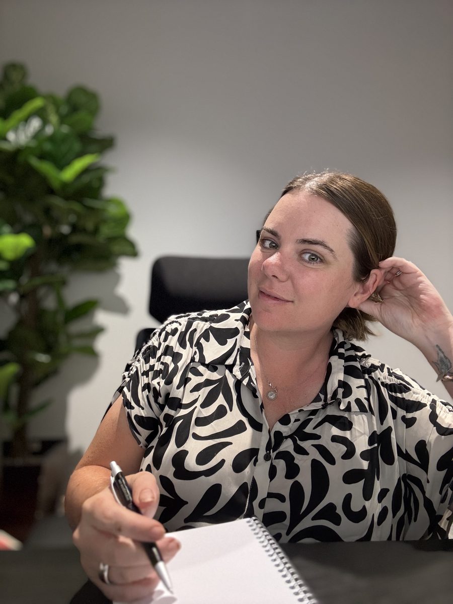 Sarah at her desk